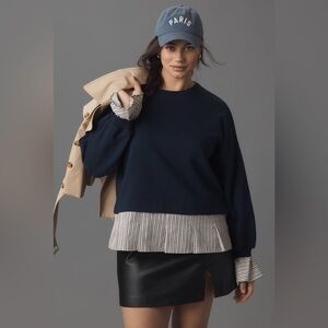 Anthropologie Maeve striped trim twofer sweatshirt, navy size XL
